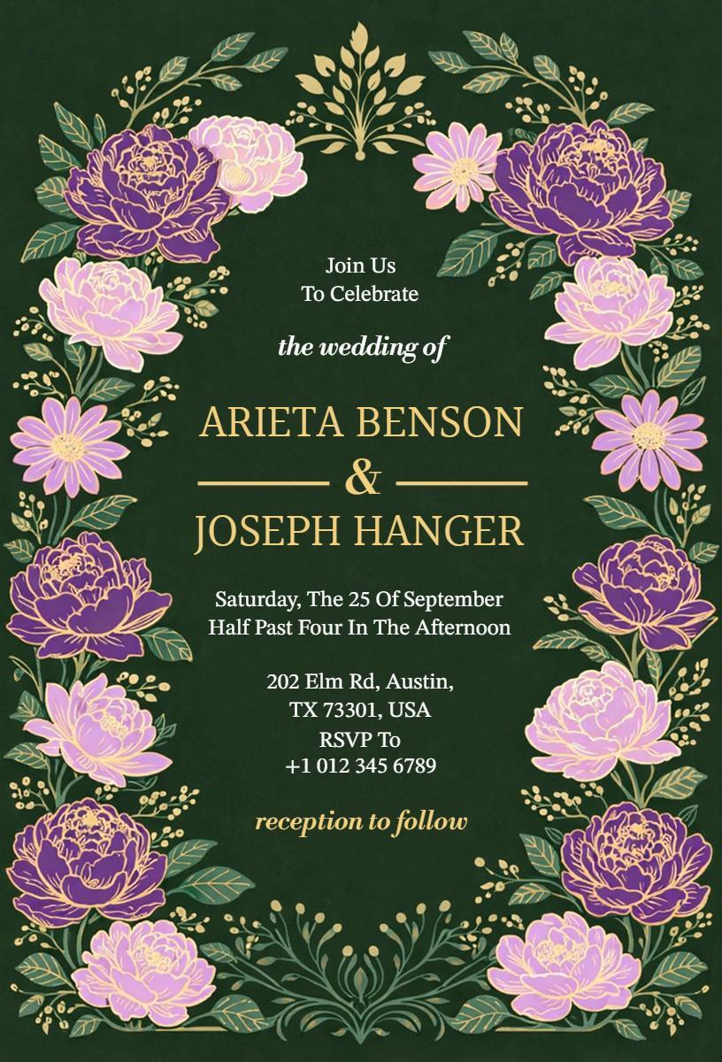 Elegant Floral Green Wedding Celebration Invitation Template