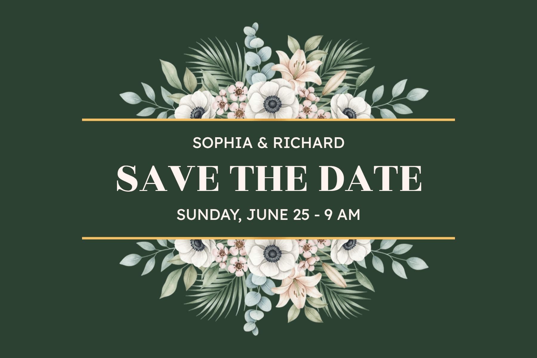 Elegant Floral Green Wedding Save the Date Postcard Template