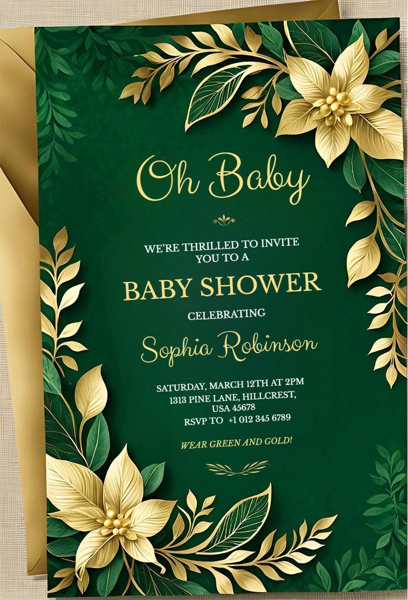 Elegant Floral Greenery Baby Shower Celebration Invitation Template