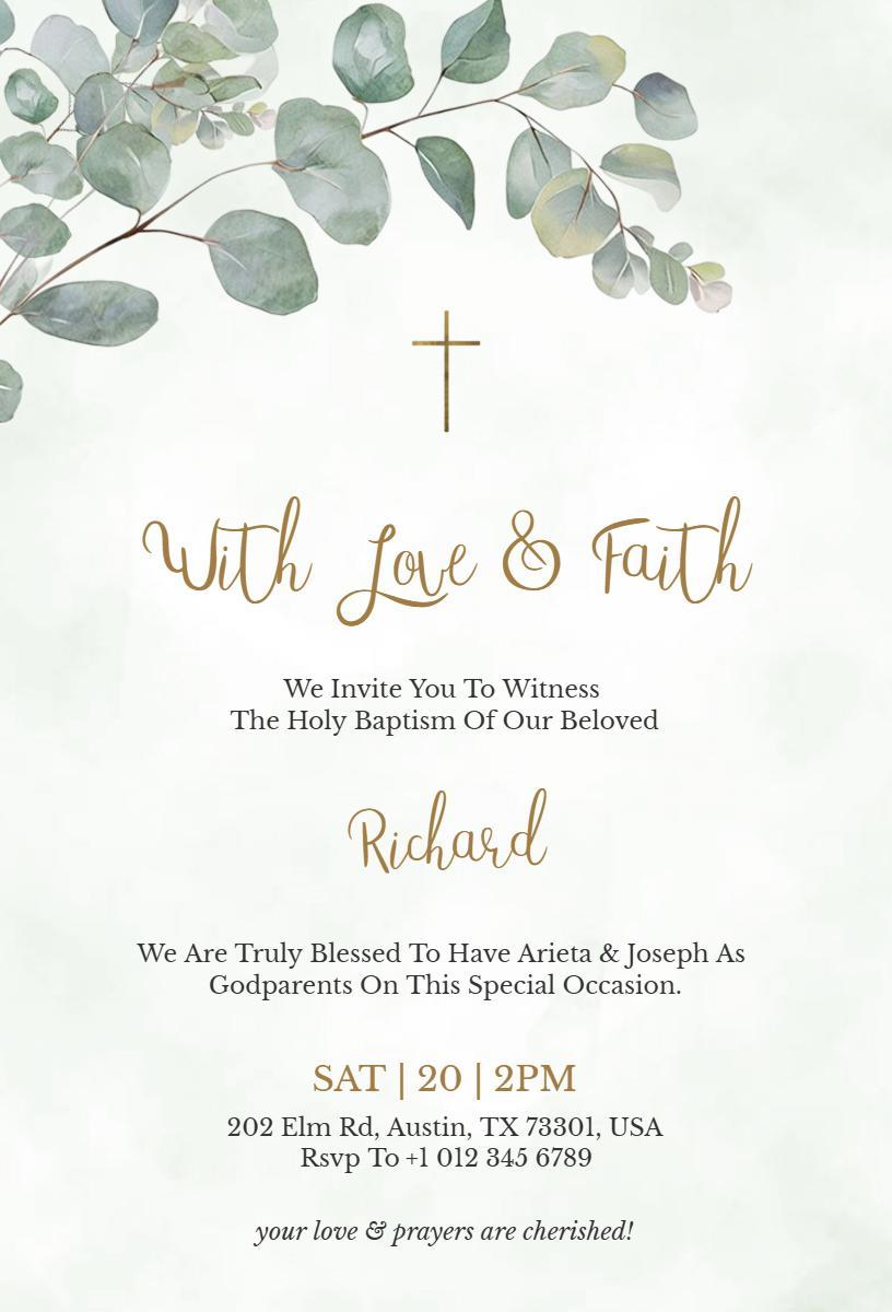 Elegant Floral Greenery Baptism Ceremony Invitation Template