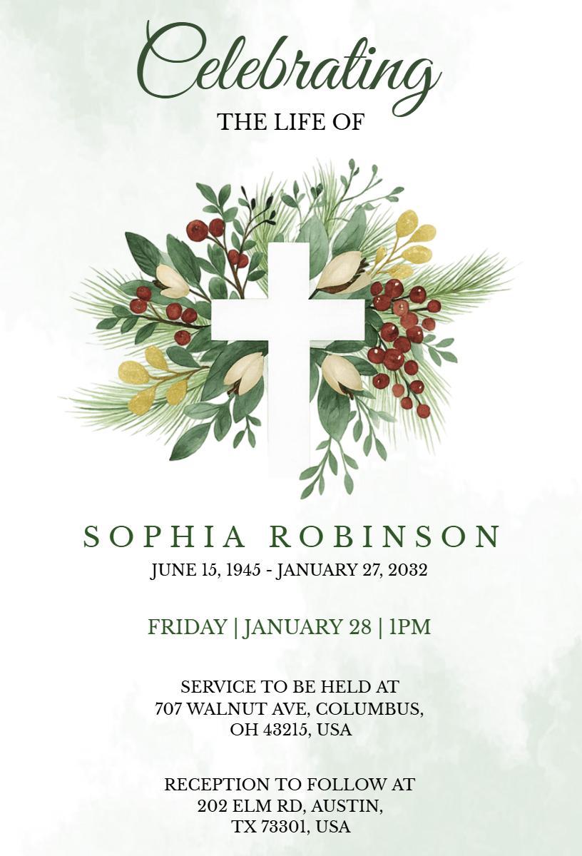 Elegant Floral Greenery Celebration Of Life Invitation Template