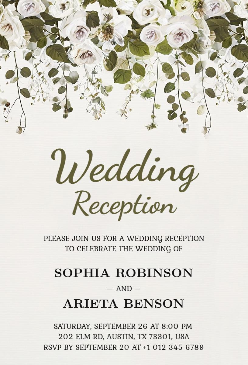 Elegant Floral Greenery Wedding Reception Invitation Template