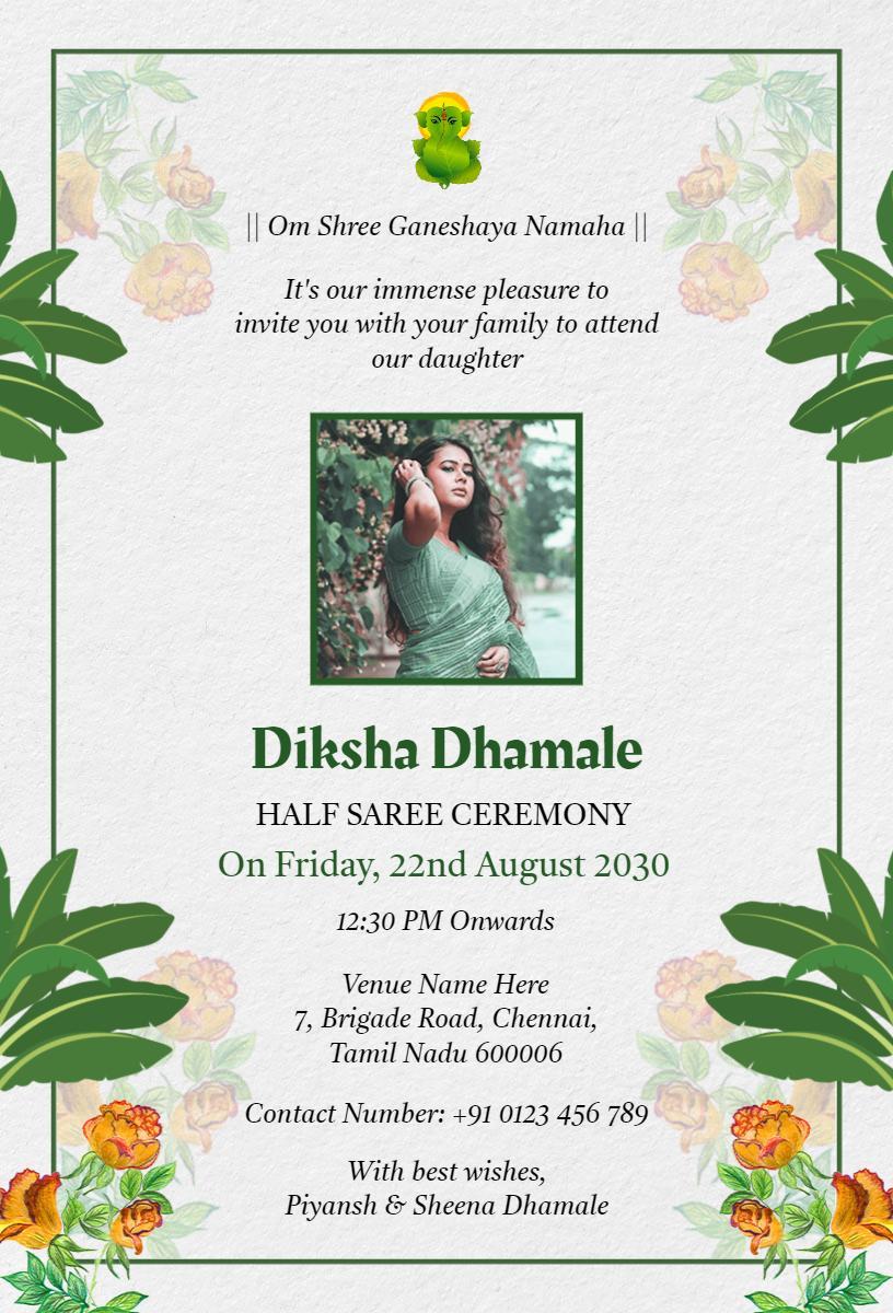 Elegant Floral Half Saree Ceremony Family Invitation Template