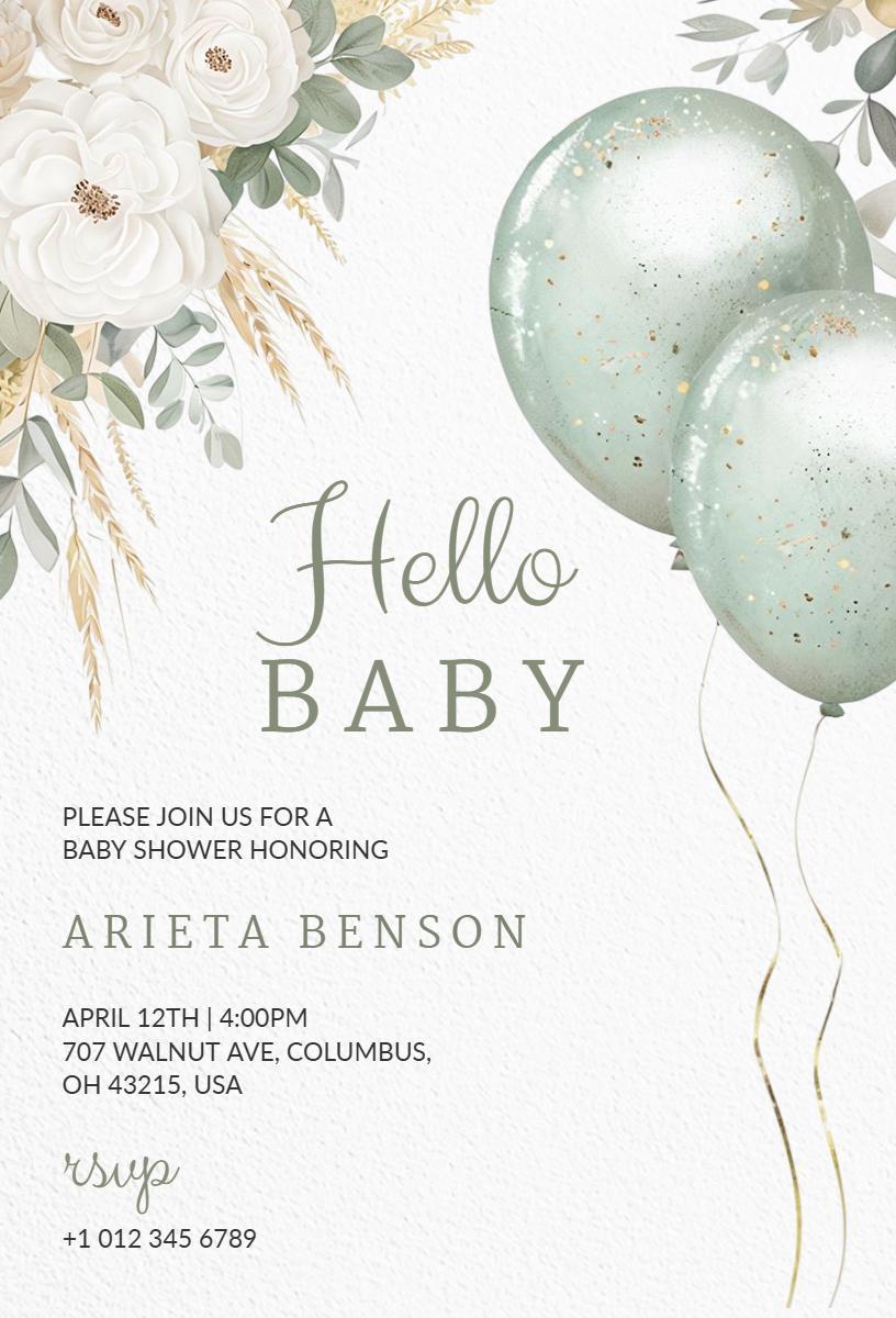 Elegant Floral Hello Baby Shower Celebration Invitation Template