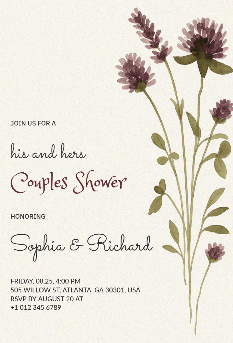Elegant Floral His and Hers Couples Shower Invitation Template