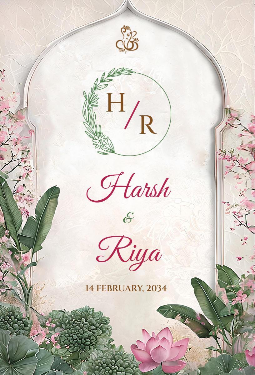 Elegant Floral Indian Wedding Ceremony Celebration Invitation Template