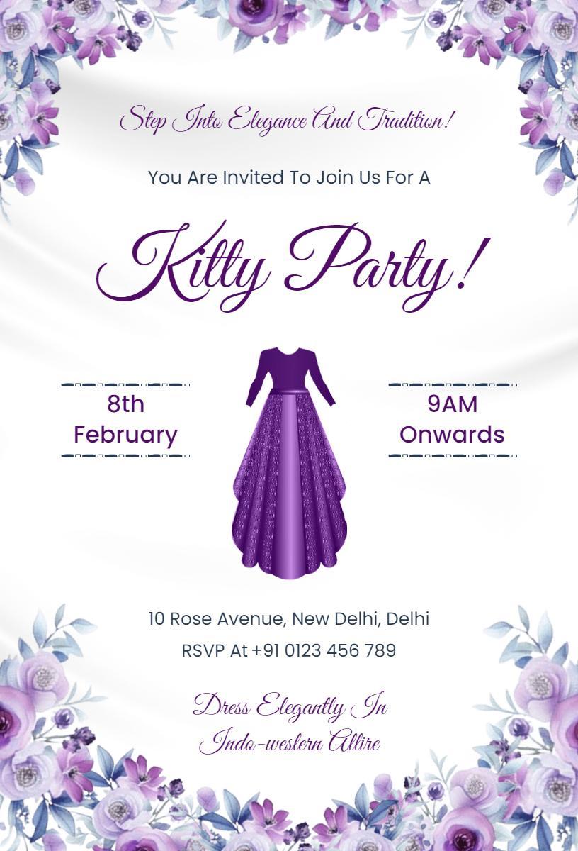 Elegant Floral Indowestern Kitty Party Celebration Invitation Template