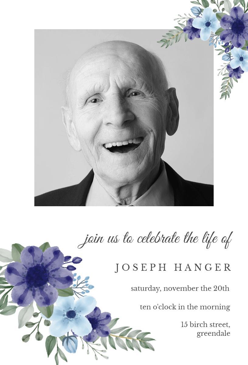 Elegant Floral Life Celebration Memorial Service Invitation Template