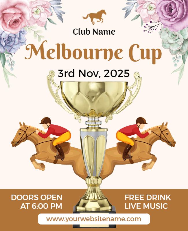 Elegant Floral Melbourne Cup Horse Racing Event Poster Template
