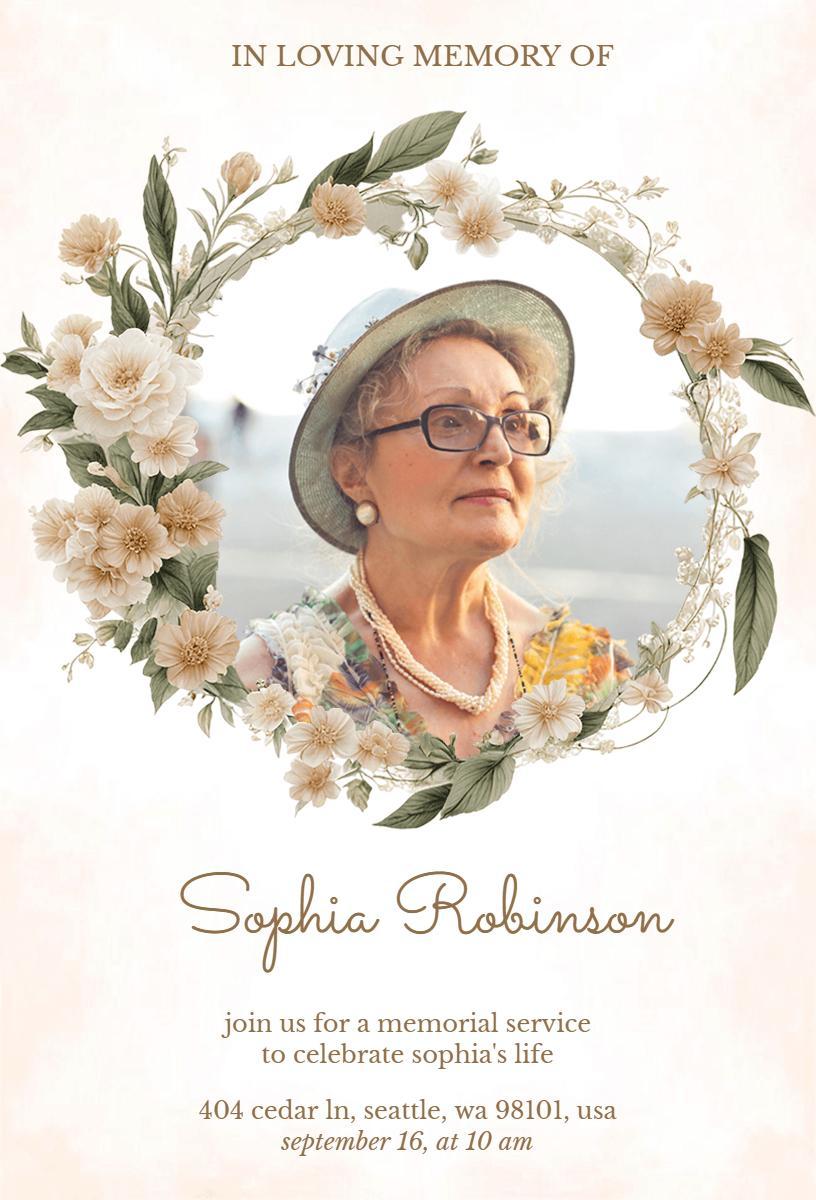 Elegant Floral Memorial Service Celebration Invitation Template