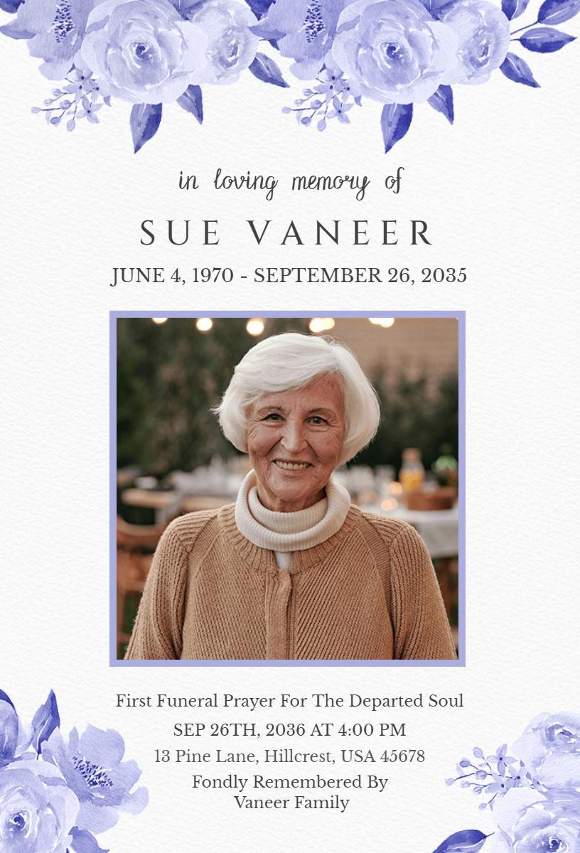 Elegant Floral Memorial Service Funeral Invitation Template