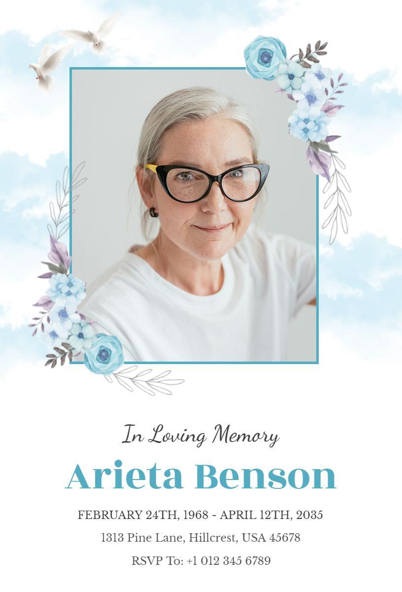 Elegant Floral Memory Tribute Funeral Invitation Template