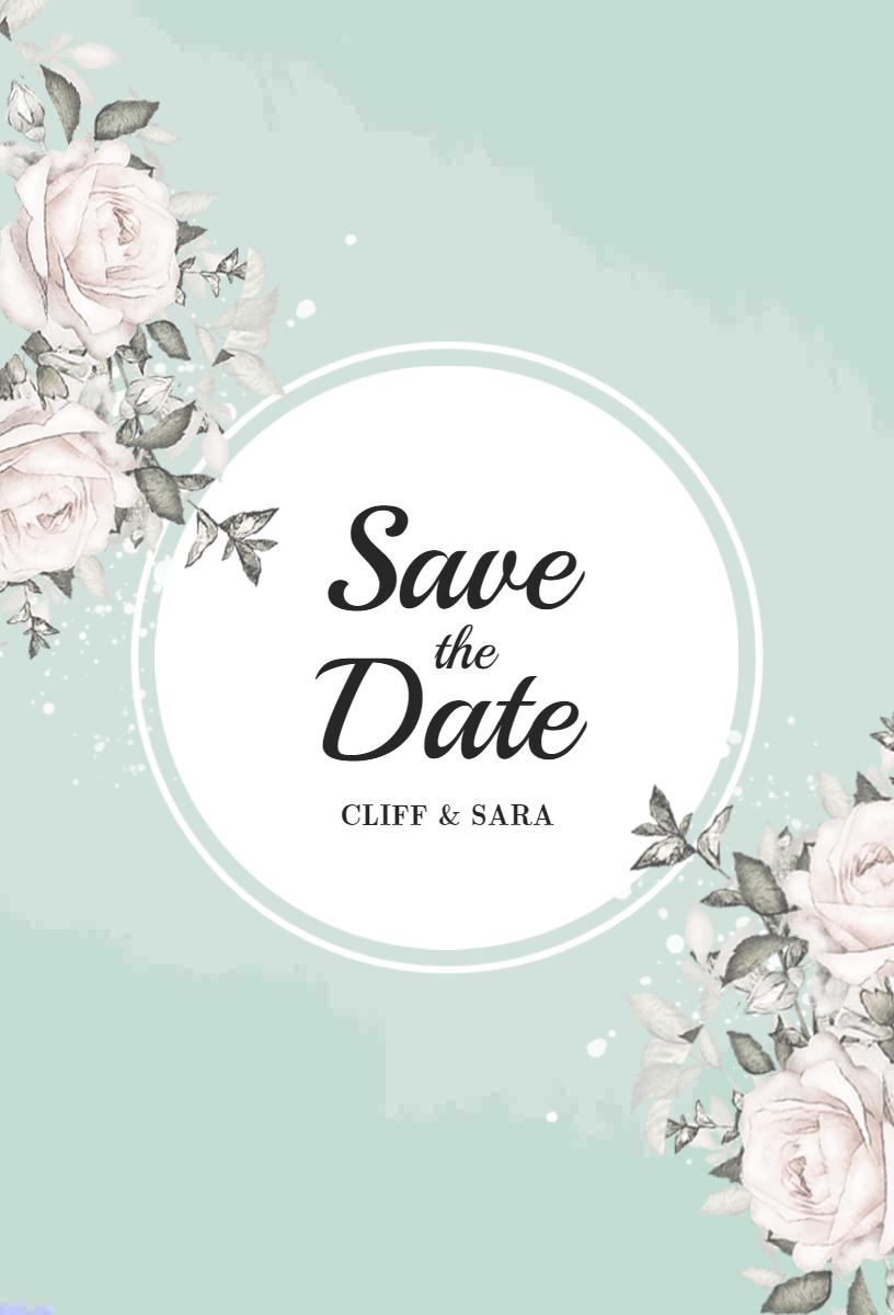 Elegant Floral Mint Green Wedding Save The Date Invitation Template