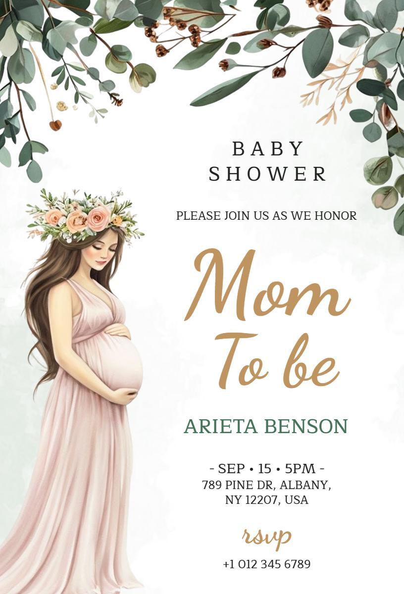 Elegant Floral Mom-to-be Baby Shower Invitation Template