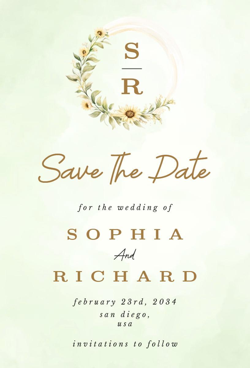 Elegant Floral Monogram Save The Date Wedding Invitation Template