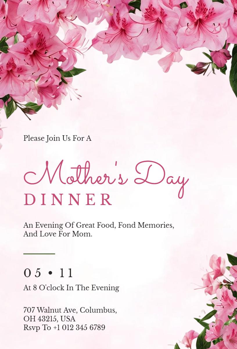 Elegant Floral Mother's Day Dinner Celebration Invitation Template