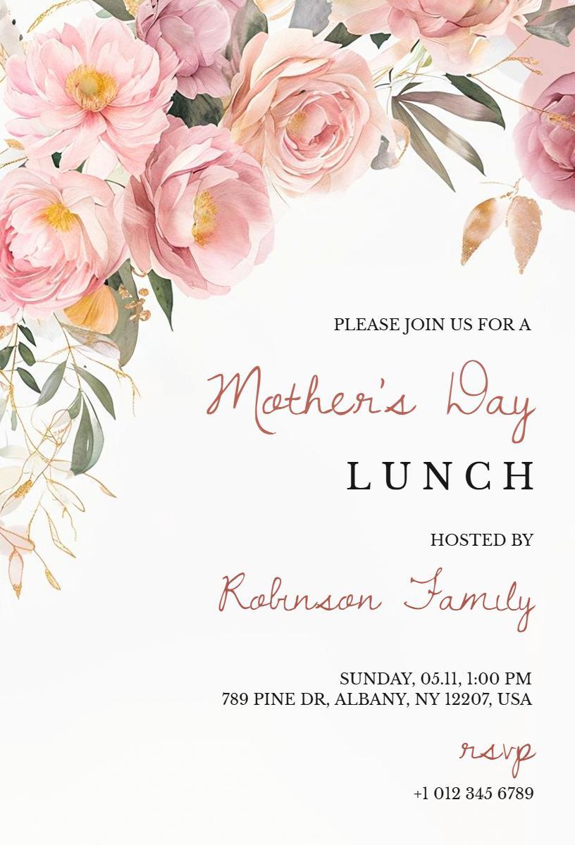 Elegant Floral Mother's Day Lunch Celebration Invitation Template