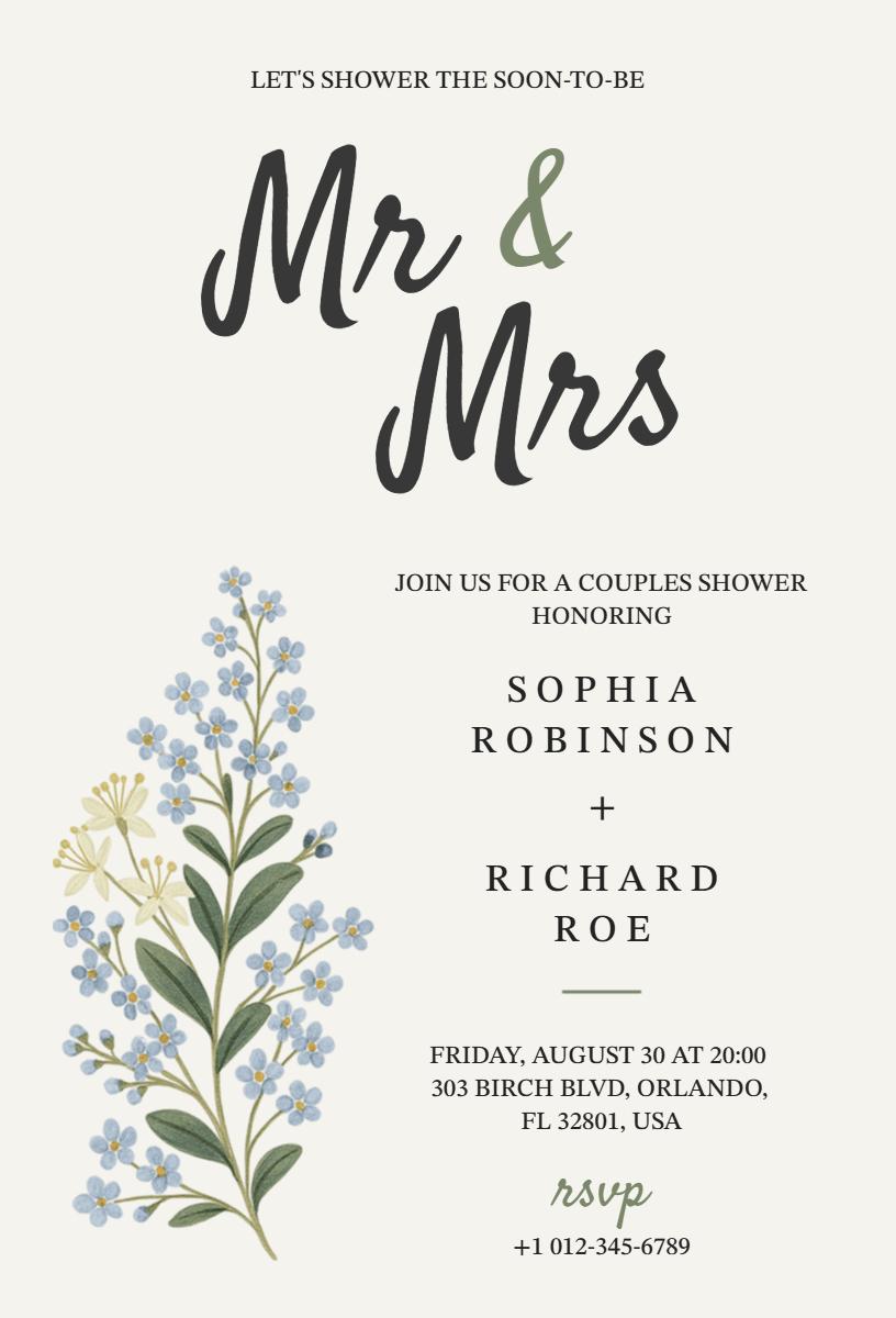 Elegant Floral Mr and Mrs Couples Shower Invitation Template