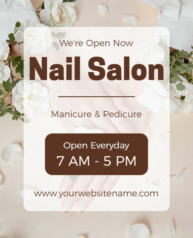 Elegant Floral Nail Salon Services Announcement Poster Template