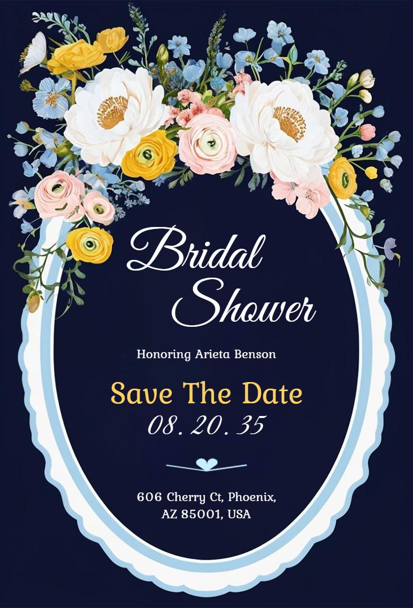 Elegant Floral Navy Blue Bridal Shower Invitation Template