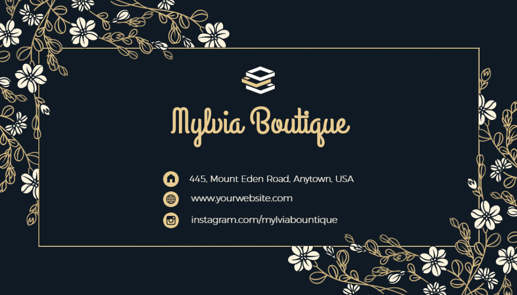 Elegant Floral Navy Clothing Boutique Business Card Template
