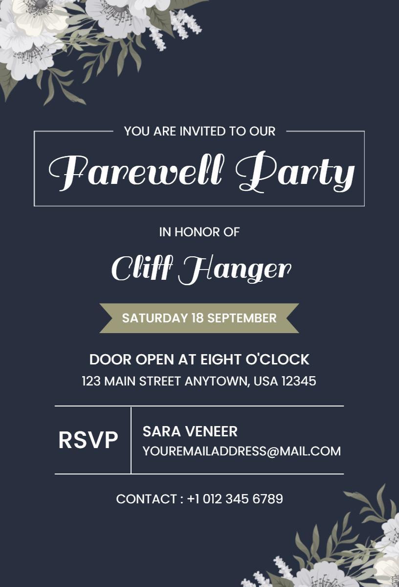 Elegant Floral Navy Farewell Celebration Invitation Template