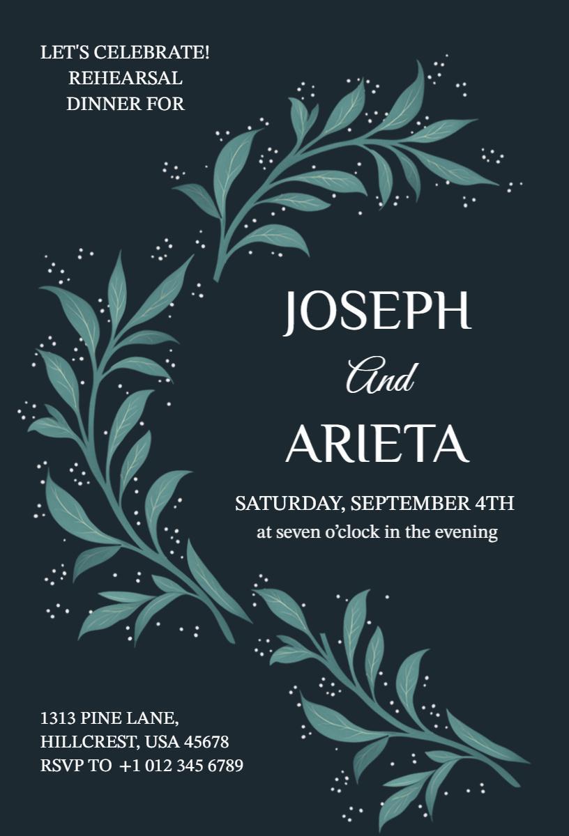 Elegant Floral Navy Rehearsal Dinner Celebration Invitation Template