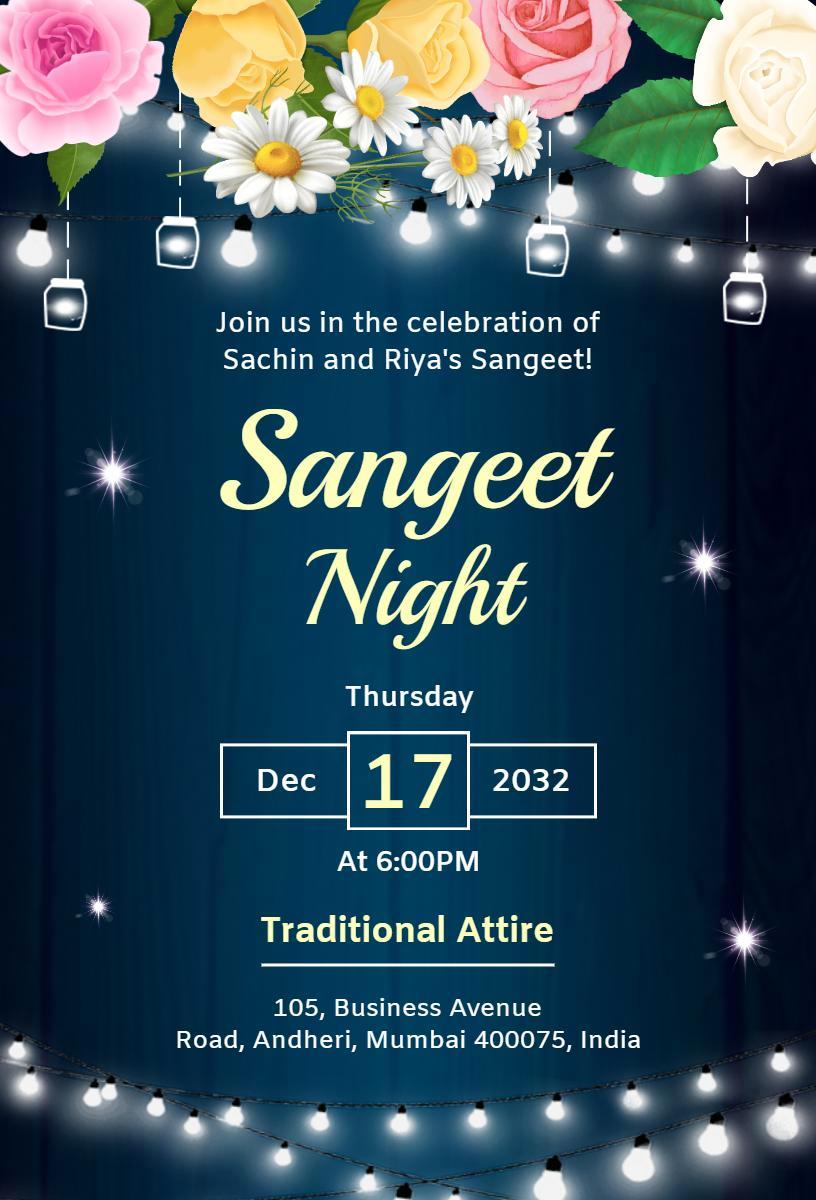Elegant Floral Night Sangeet Ceremony Invitation Template
