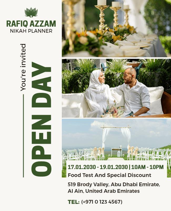 Elegant Floral Open Day Invitation for Nikah Planner Poster Template