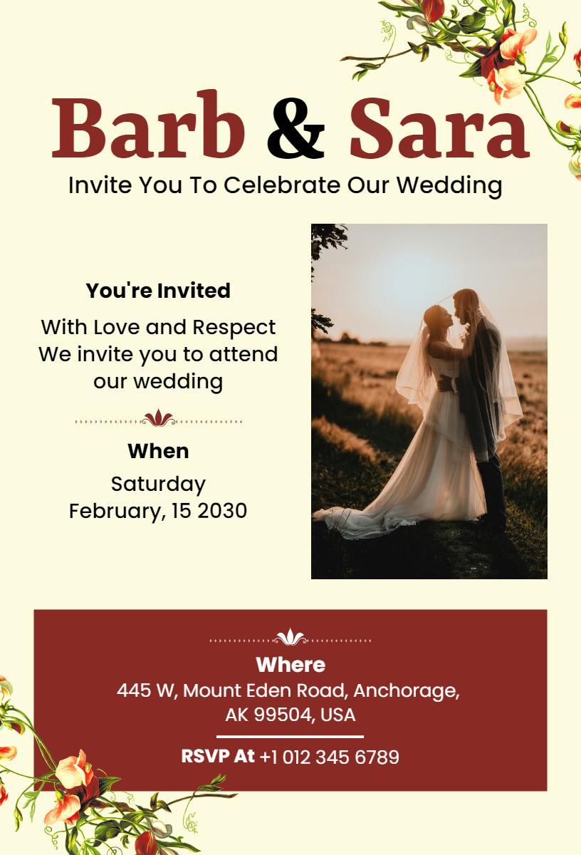 Elegant Floral Photo Wedding Celebration Invitation Template