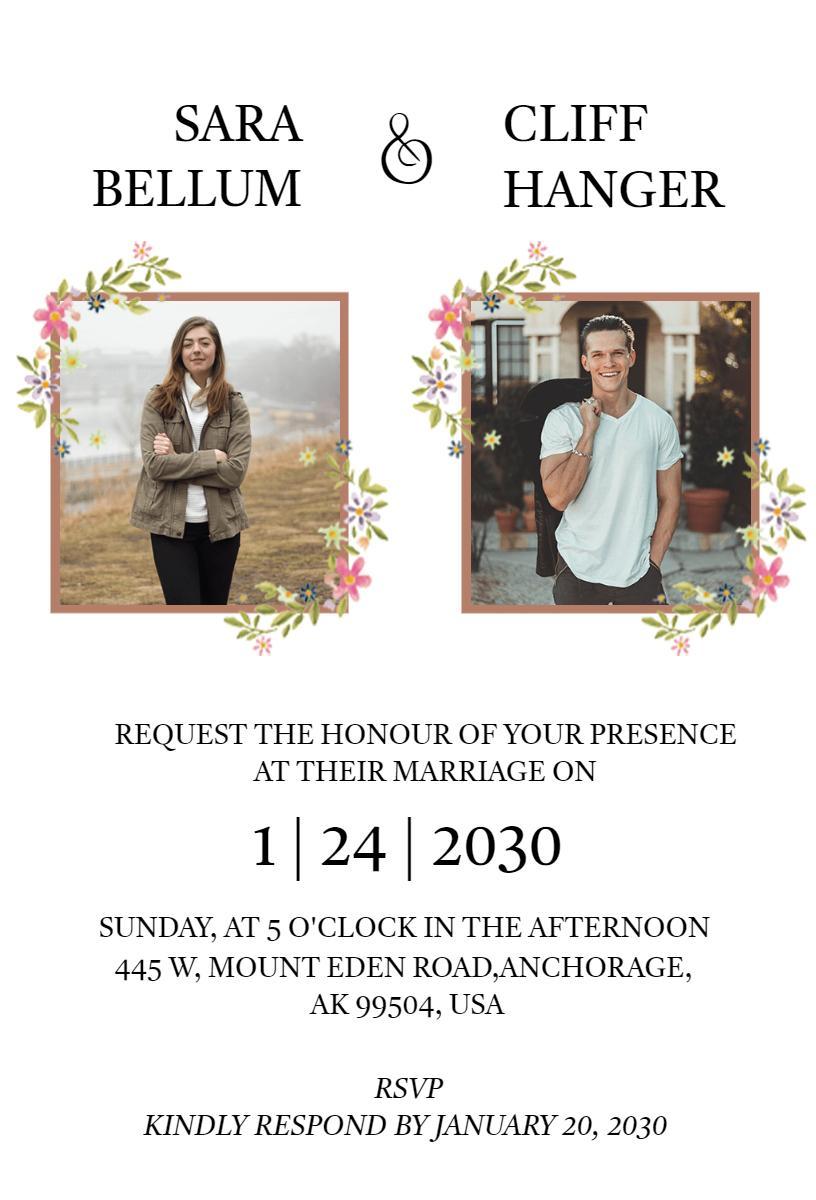 Elegant Floral Photo Wedding Ceremony Invitation Template