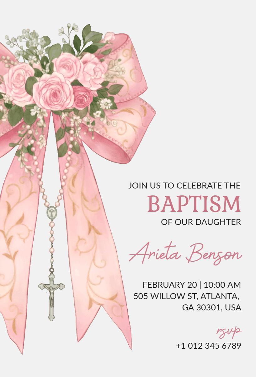 Elegant Floral Pink Baptism Celebration Invitation Template