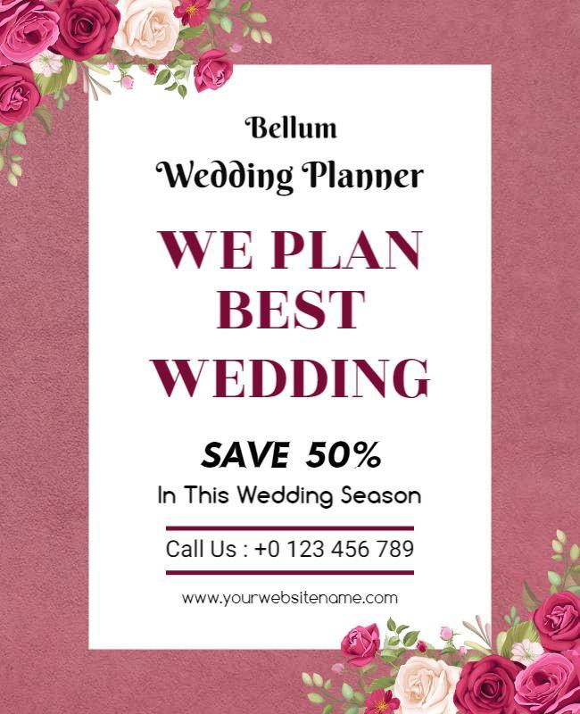 Elegant Floral Pink Wedding Planner Discount Flyer Template