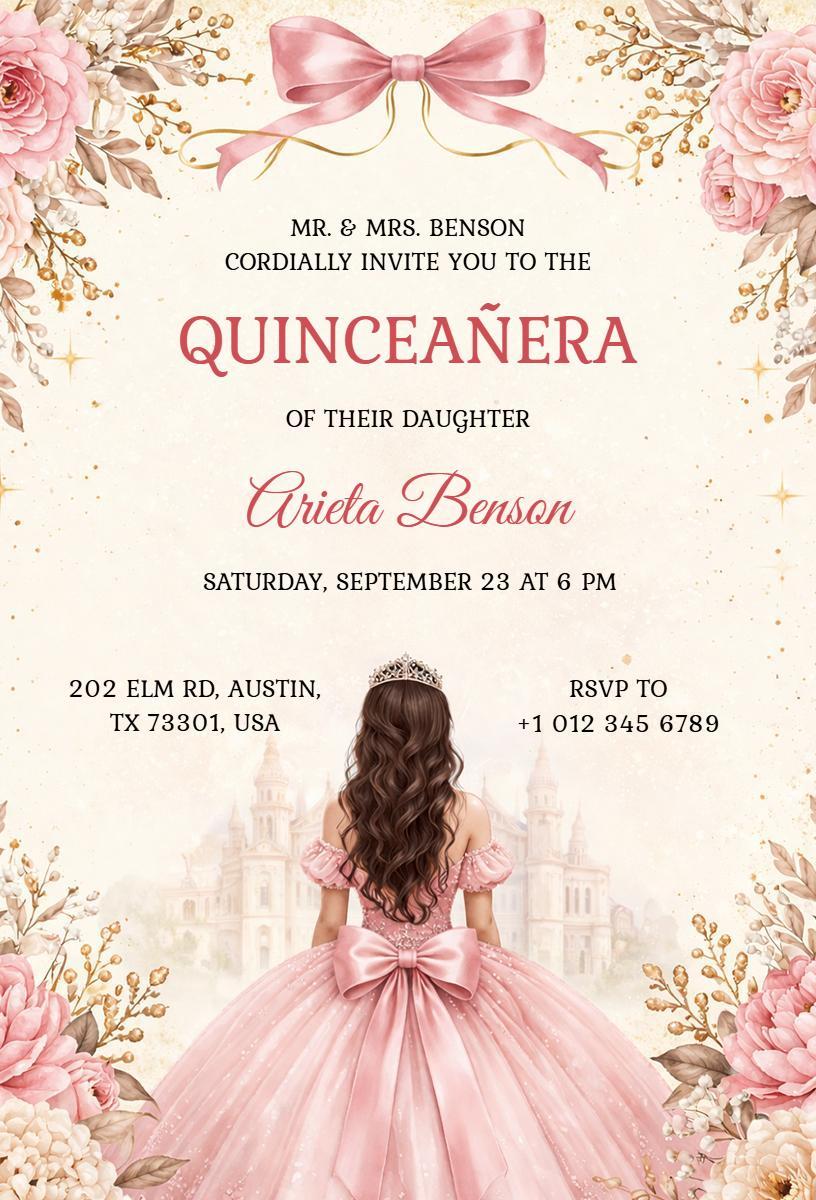Elegant Floral Quinceanera Celebration Invitation Template
