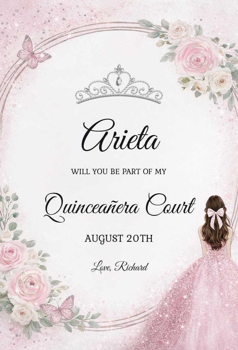 Elegant Floral Quinceanera Court Invitation Template