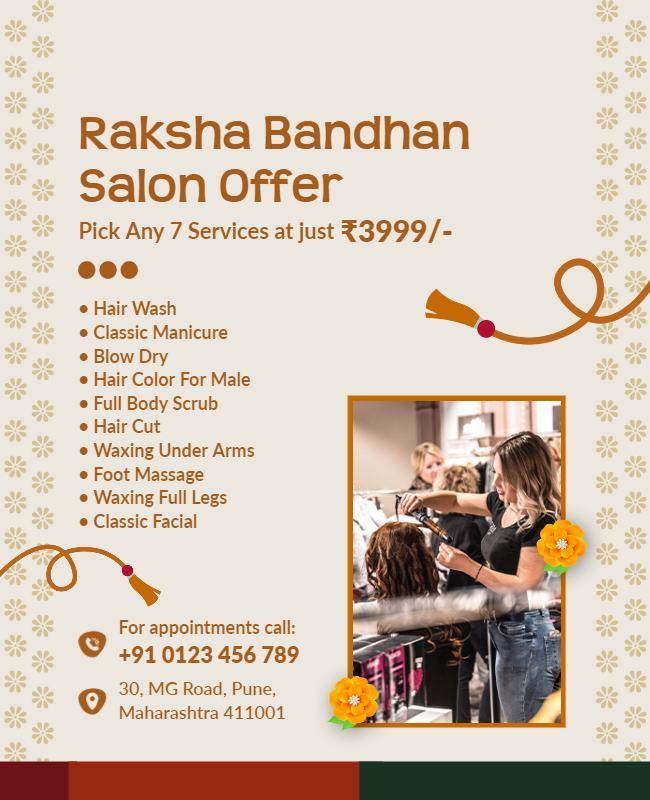Elegant Floral Raksha Bandhan Salon Offer Poster Template
