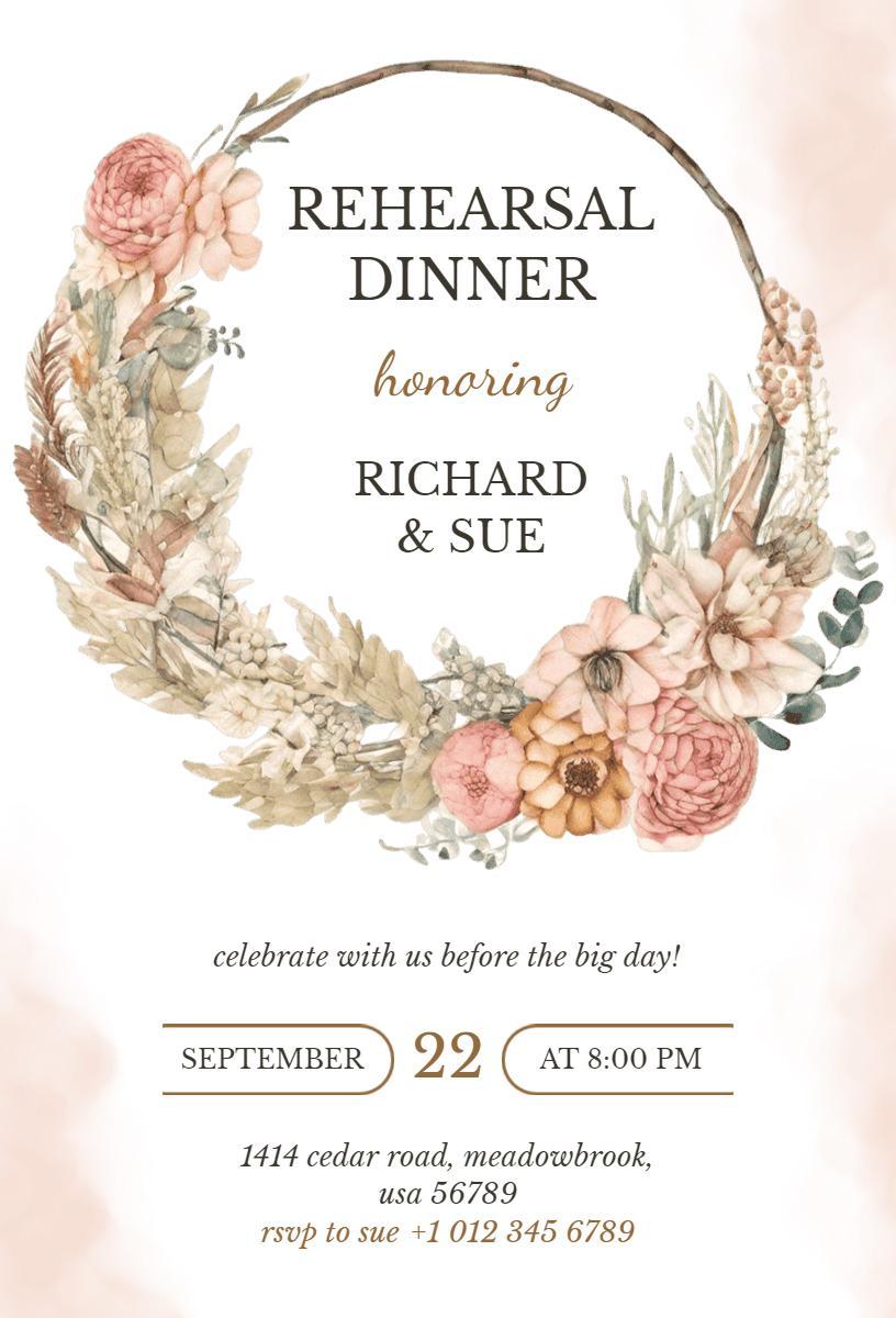 Elegant Floral Rehearsal Dinner Celebration Invitation Template