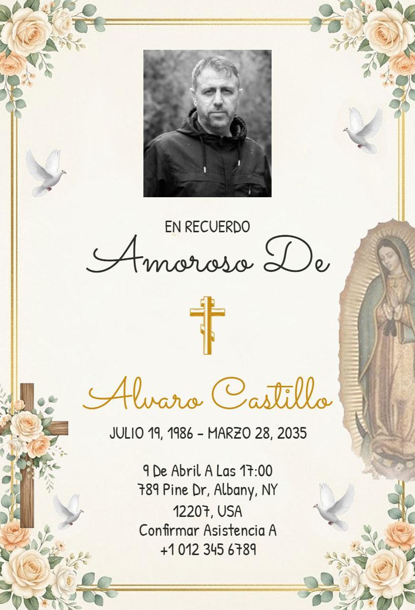 Elegant Floral Religious Funeral Memorial Service Invitation Template