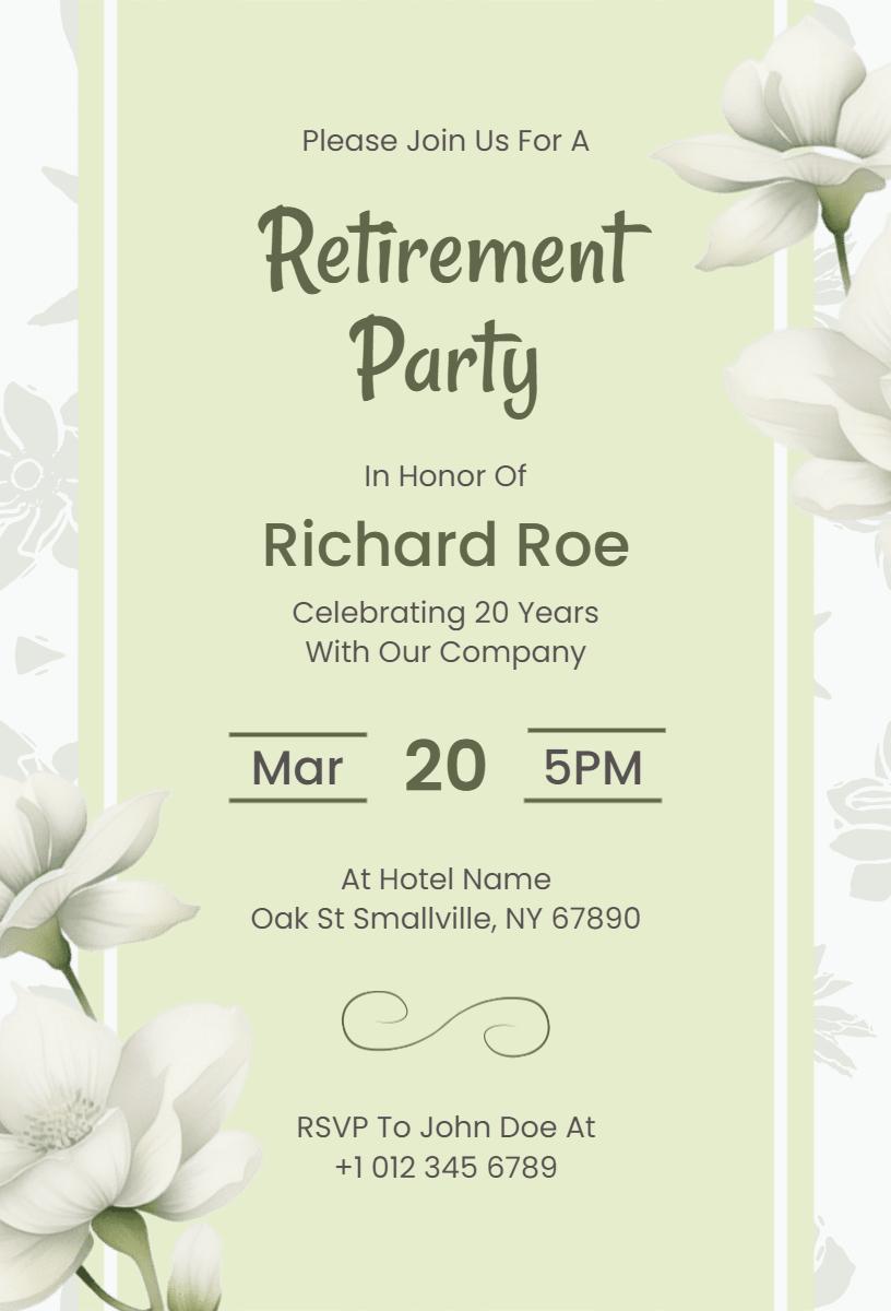 Elegant Floral Retirement Celebration Party Invitation Template