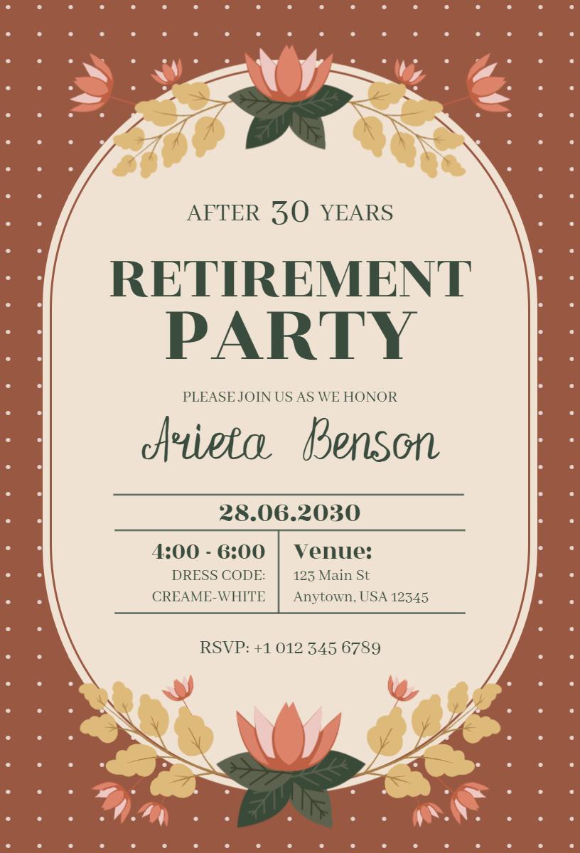 Elegant Floral Retirement Party Celebration Invitation Template