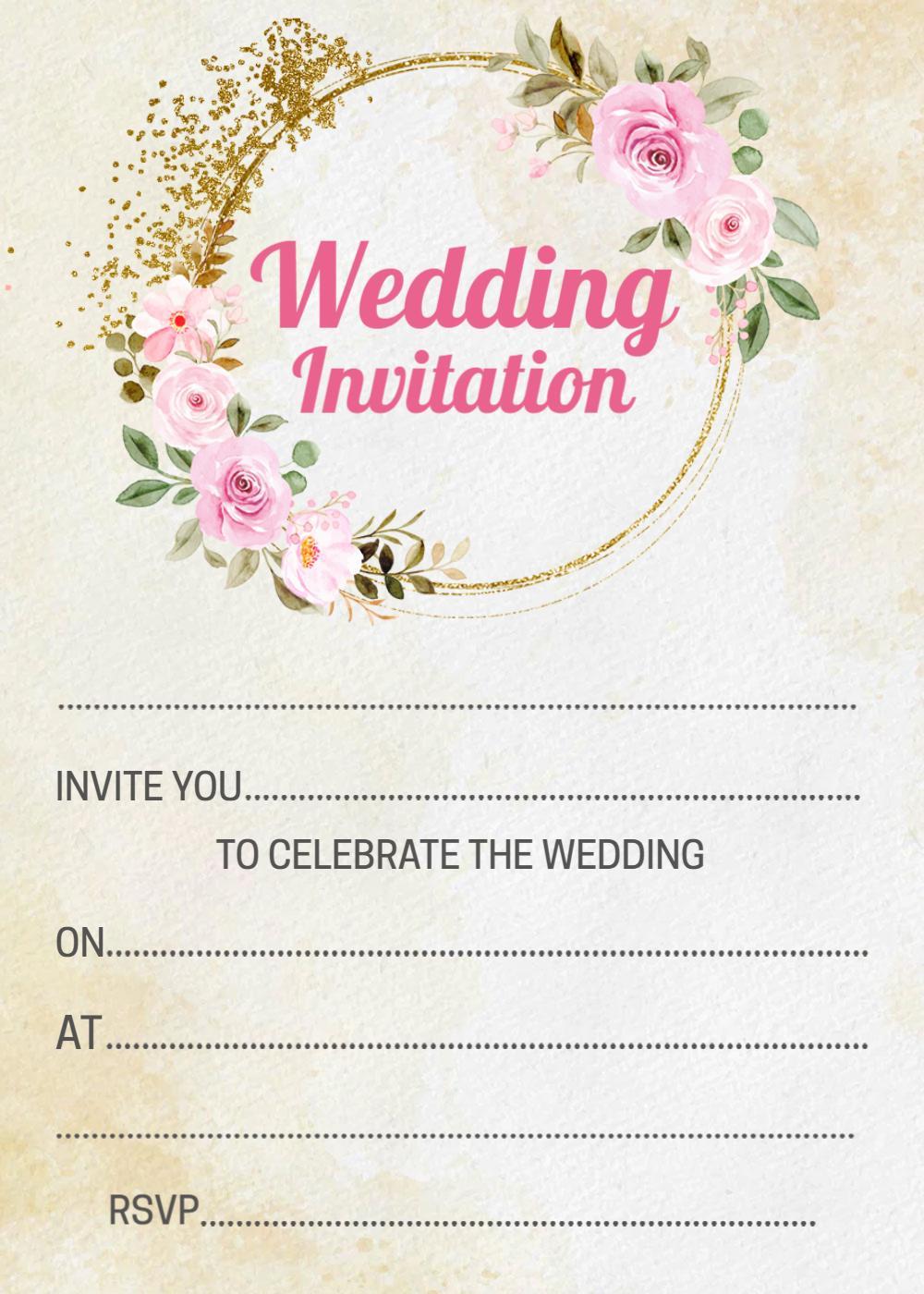 Elegant Floral Rose Gold Wedding Celebration Invitation Template