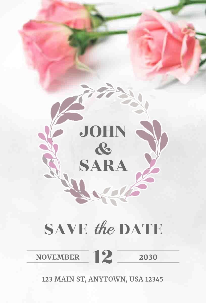 Elegant Floral Rustic Wedding Save The Date Invitation Template