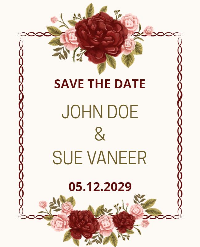 Elegant Floral Save the Date Wedding Announcement Poster Template