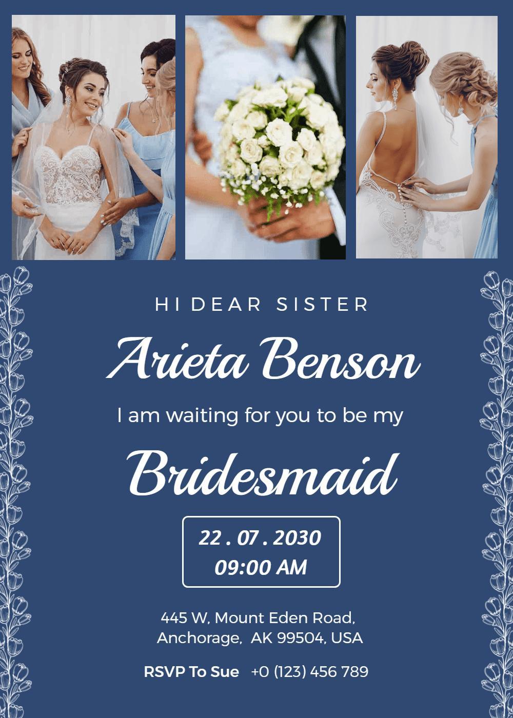 Elegant Floral Sister Bridesmaid Invitation Template