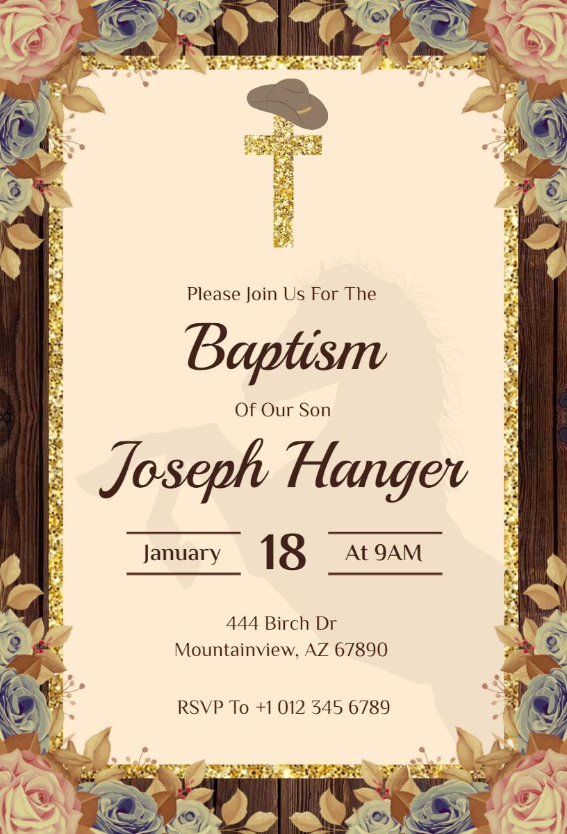 Elegant Floral Son's Baptism Celebration Invitation Template