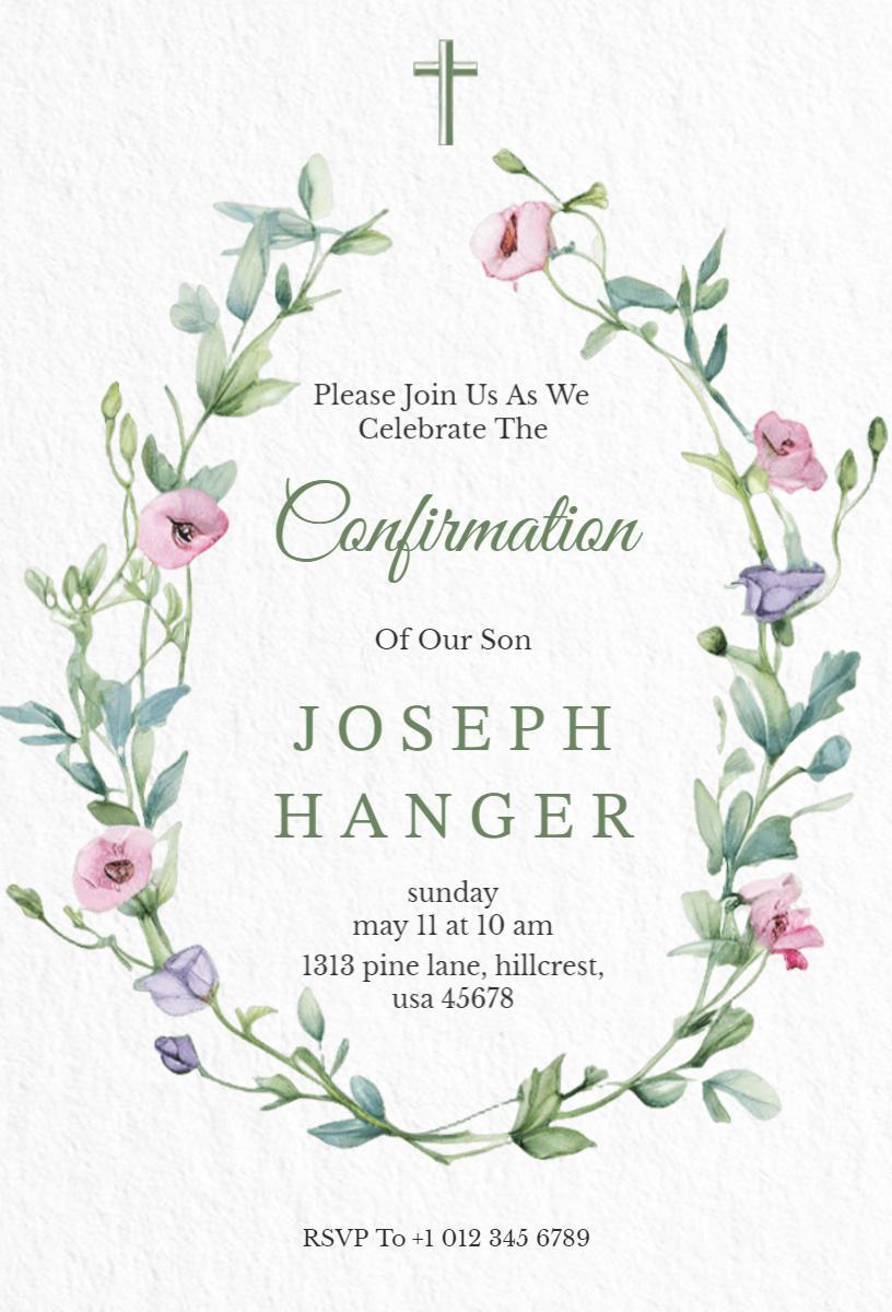 Elegant Floral Son's Confirmation Celebration Invitation Template