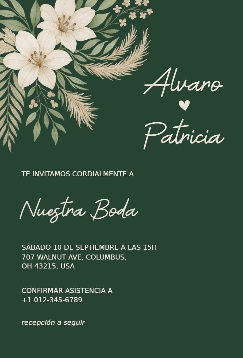 Elegant Floral Spanish Wedding Ceremony Invitation Template