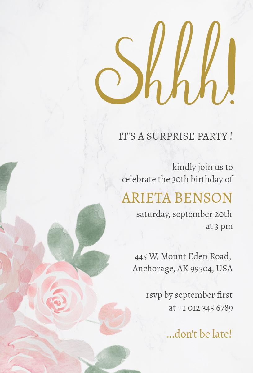 Elegant Floral Surprise Birthday Party Invitation Template