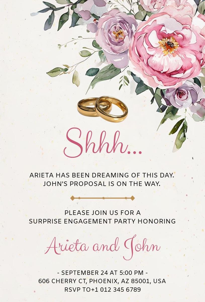 Elegant Floral Surprise Engagement Party Invitation Template