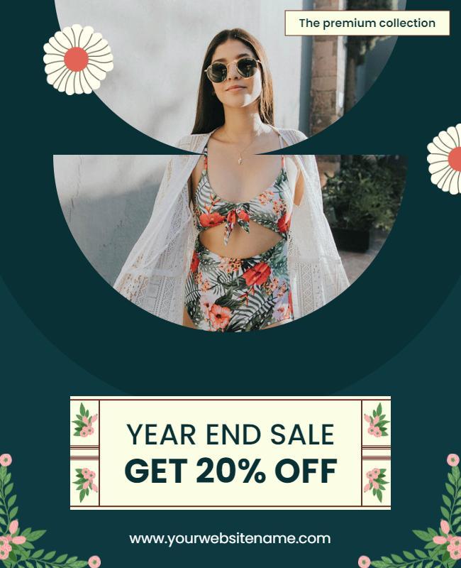 Elegant Floral Swimwear Year-End Sale Poster Template
